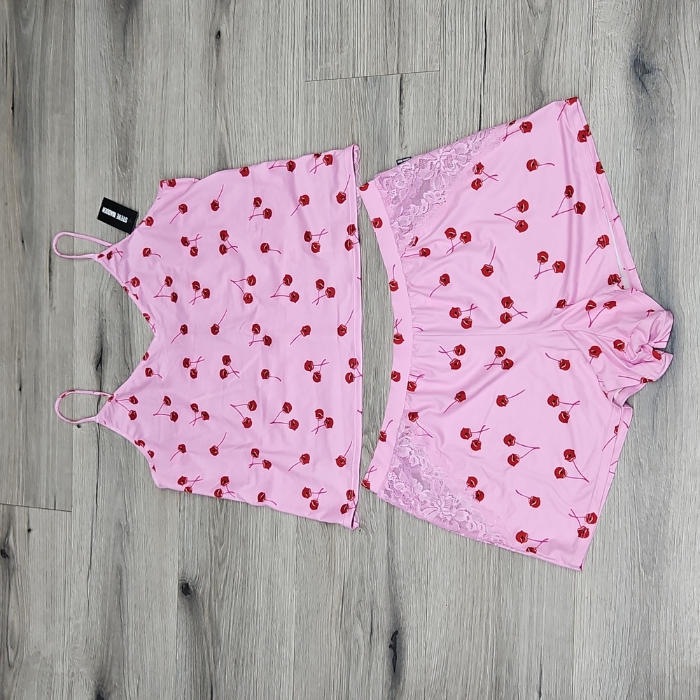 Steve Madden Pink Cherry Print Pajama Set